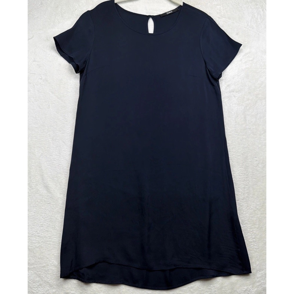 Quince Silk Shift Dress Women's S Navy Stretch‎ Short Sleeve Minimalist